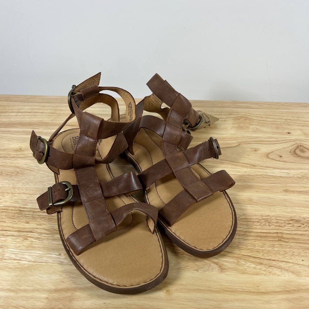 Born Women Brown Leather Gladiator Sandals Multi Strap Buckle Flat 11M BR0046906